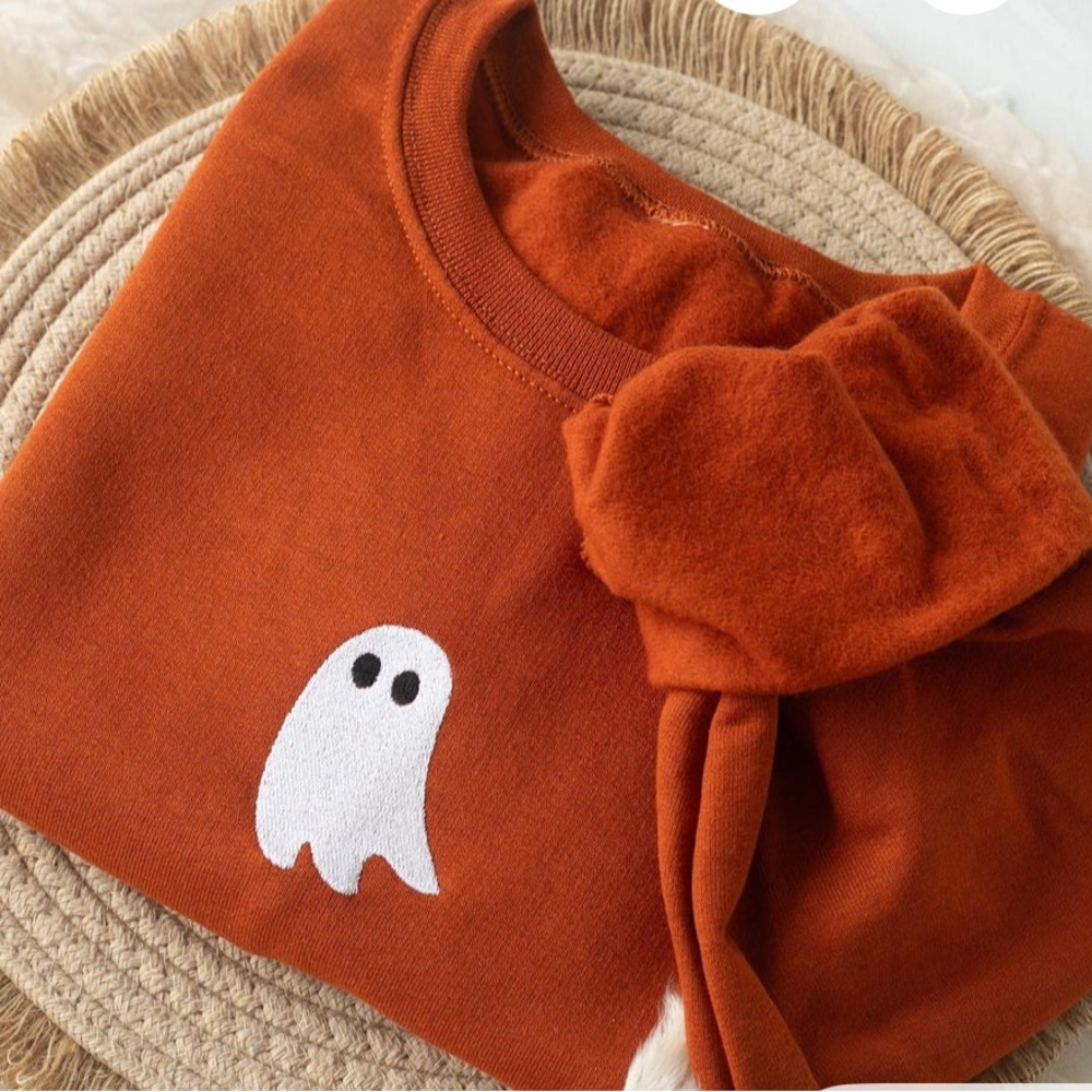 Orange Sweatshirt With Embroidered Ghost